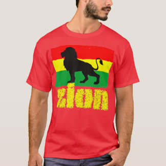 Camiseta Mens Zion Lion of Judah Red Green Yellow Rasta Col