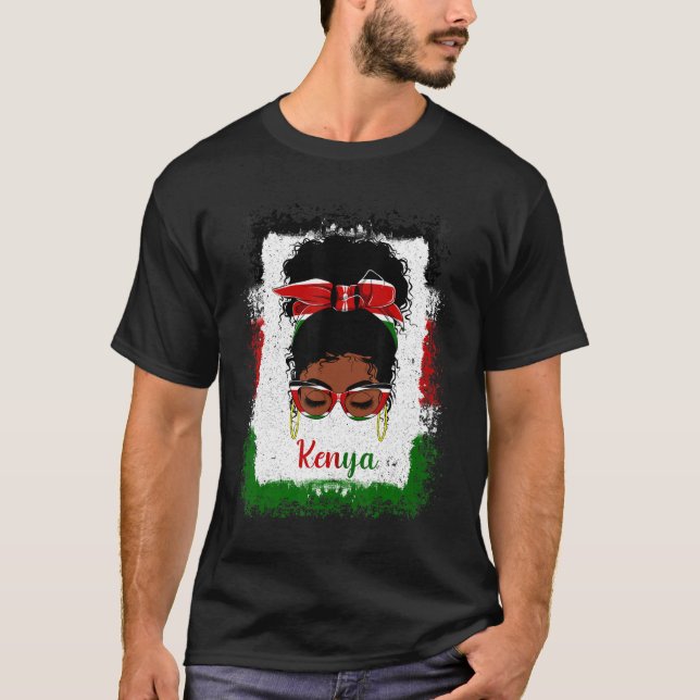 Camiseta Mensageira Bun Quênia Flag Mulher-Mulher do Quênia (Frente)