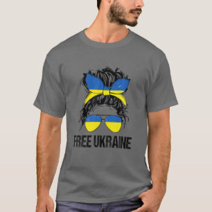 Camiseta Mensageira Mulher Bun Eu Defendo Com A Ucrânia Ba