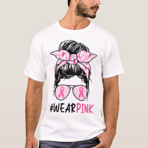 Camiseta Mensageiro Bun Gles Veste Cancer da mama rosa-bran