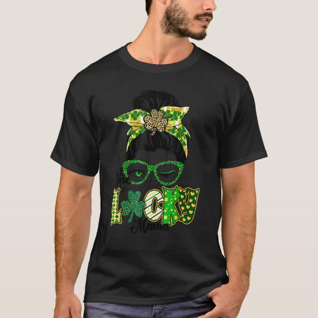 Camiseta Mensageiro Bun Leopard Dia de São Patrício Uma Mãe (Frente)