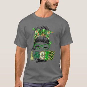 Camiseta Mensageiro Bun Leopard Dia de São Patrício Uma Mãe