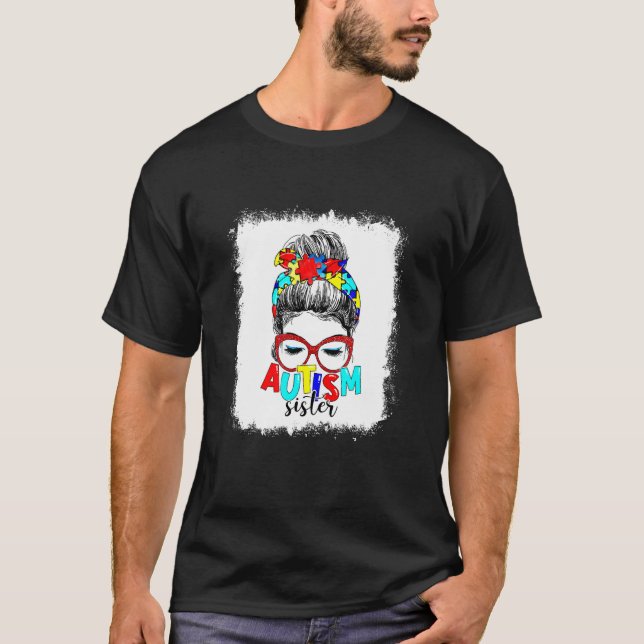 Camiseta Mensageiro Cabelo Autismo Irmã Quebra-cabeça (Frente)