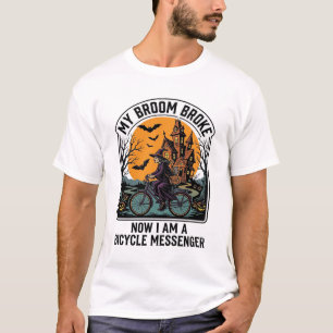 Camiseta Mensageiro De Bicicleta No Halloween Bruxa Diverti