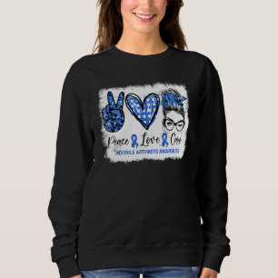 Camiseta Mensagem Bun Peace Love Cure Blue Ribbon Juvenile