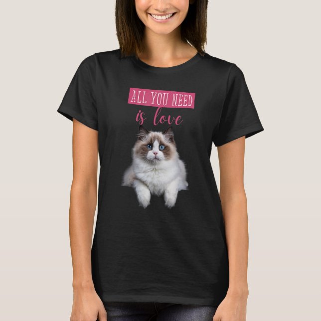 Camiseta Mensagem de Amor de Gatinho Oculto e Bonito Cat To (Frente)