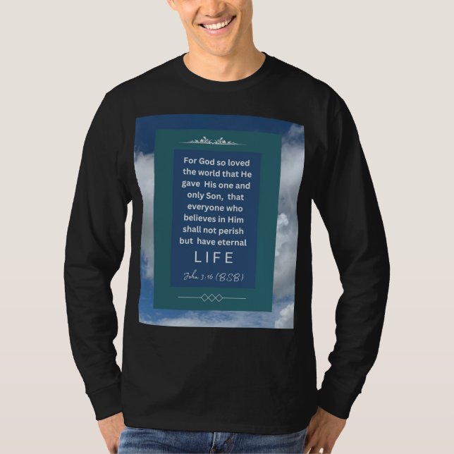 Camiseta Mensagem de Amor - John 3-16 - Long Sleeve Black - (Frente)