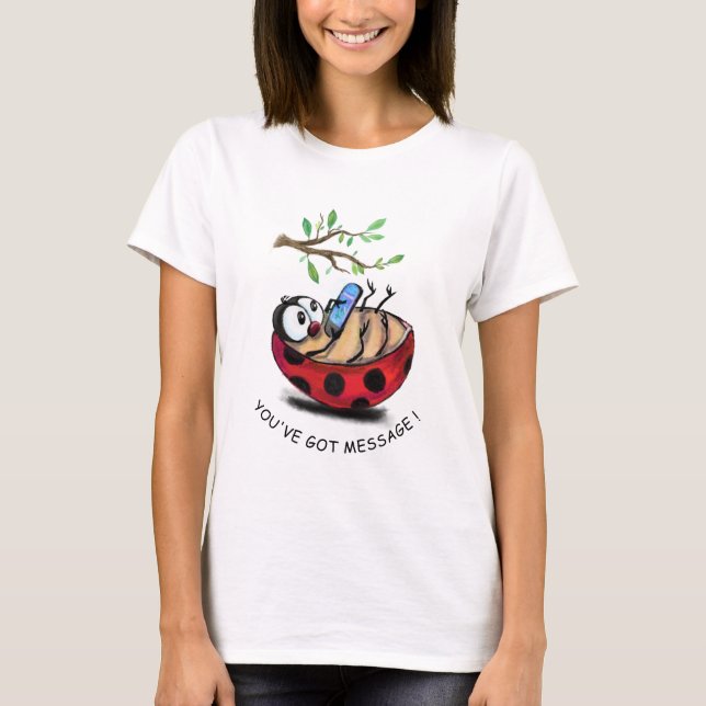 Camiseta Mensagem de Digitação de Ladybug Divertido no Tele (Frente)