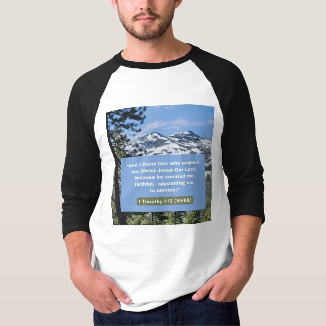 Camiseta Mensagem de Fé - 1 Timothy 1-12 - 3/4 Comprimento  (Frente)