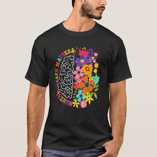 Camiseta Mental Health Matters Floral Human Brain Illness A (Frente)
