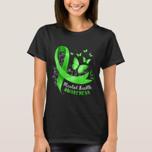 Camiseta Mental Saúde Consciência Borboleta Fita Verde Wo