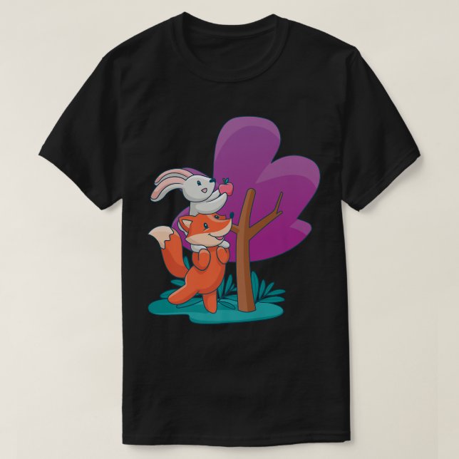 Camiseta Mente um bonitinho e um coelhinho pegando uma maçã (Frente do Design)