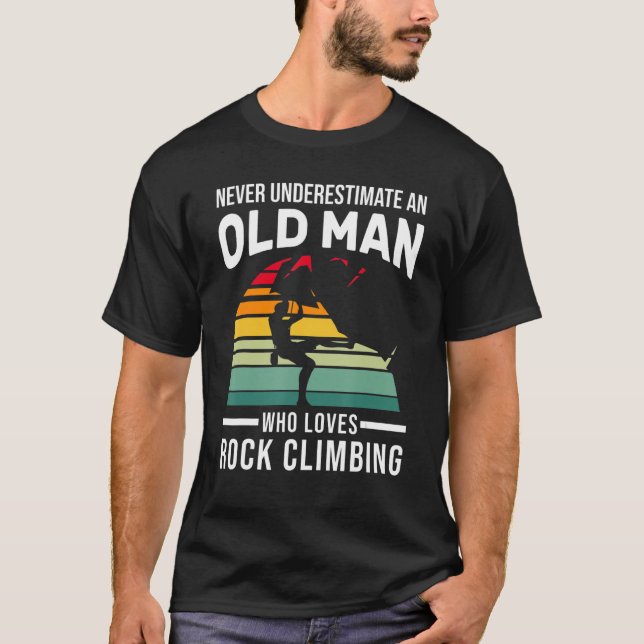 Camiseta Mente Um Velho Que Adora Escalada De Rock Escalada (Frente)