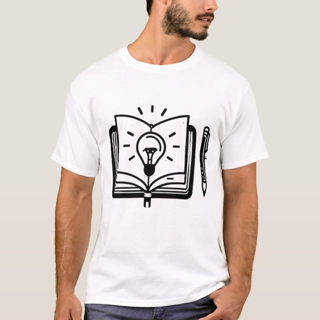 Camiseta Mentes criativas: Livro, Lâmpada, Design Lápis (Frente)