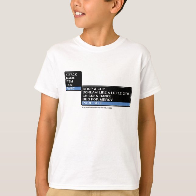 Camiseta Menu da batalha do RPG de 8 bocados (Frente)
