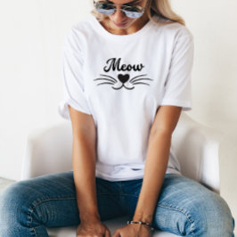 Camiseta Meow Cat Mustache Nariz Coração Engraçado Minimali