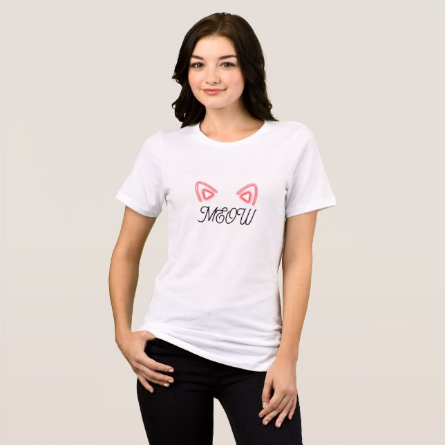 Camiseta MEOW com orelhas de gato rosa (Frente Completa)