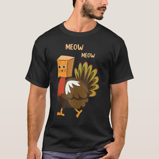 Camiseta Meow Fake Cat  Family Matching Thanksgiving Turkey (Frente)