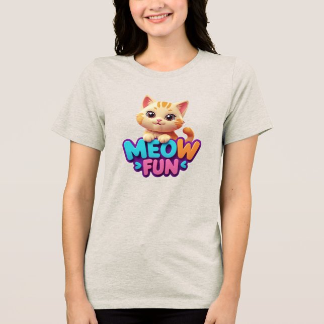 Camiseta Meow Fun - Sweet Look Cat Tri-Blend Shirt (Frente)