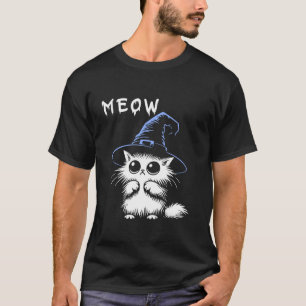 Camiseta Meow Halloween Black Witch Cat Hat Para Meninas