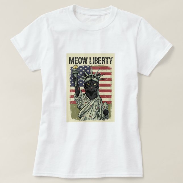 Camiseta Meow Liberty - Style Grunge Estátua de Gato da Lib (Frente do Design)
