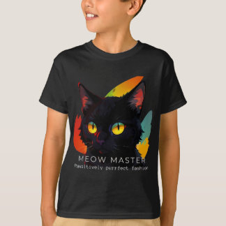 Camiseta Meow Master | Camisa-gato de criança escura