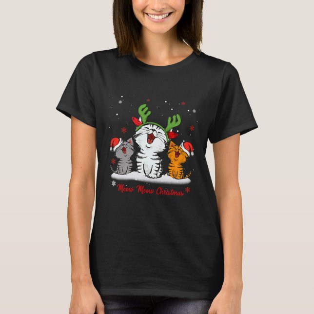 Camiseta Meow Meow Christmas Cat Wear Reindeer (Frente)