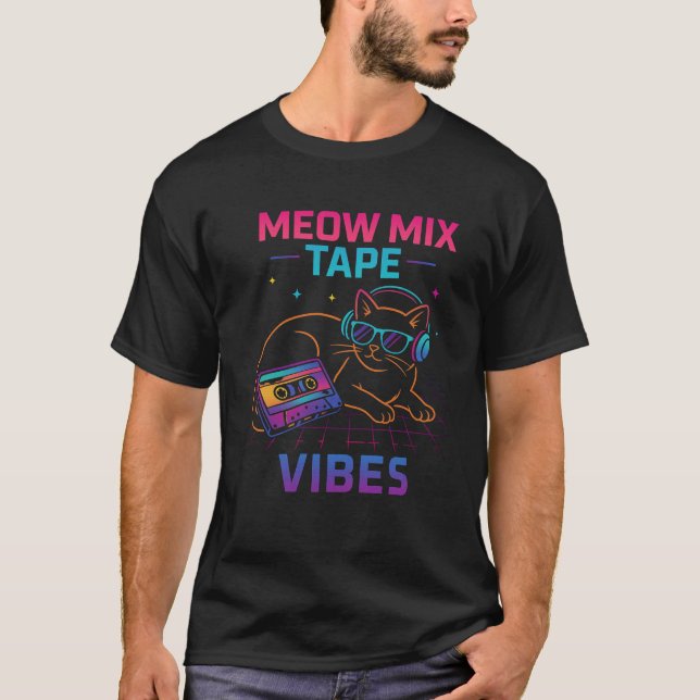 Camiseta Meow Mix Tape Vibes Retro Cat T Shirt (Frente)