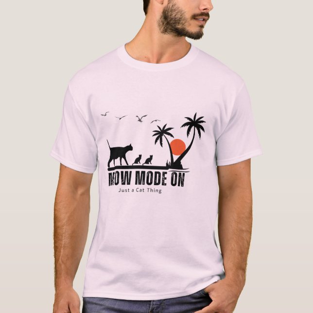 Camiseta Meow Mode On – Tropical Cat Beach Adventure Design (Frente)