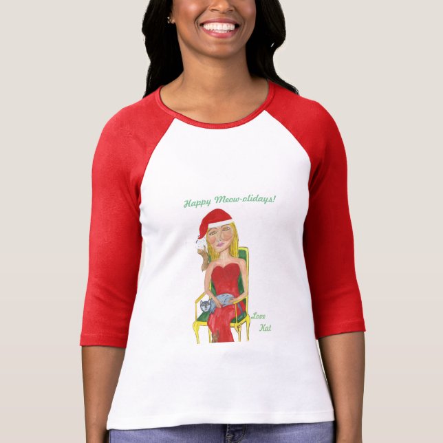 Camiseta Meow-olidays feliz! Amor Kat (Frente)