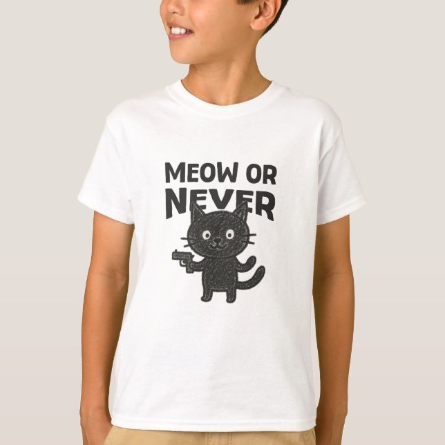 Camiseta Meow or Never – Funny Black Cat (Frente)