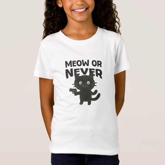 Camiseta Meow or Never – Funny Black Cat (Frente)
