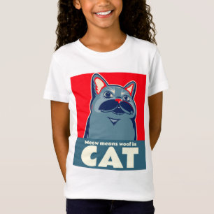Camiseta Meow significa woof em gata, uma citação engraç
