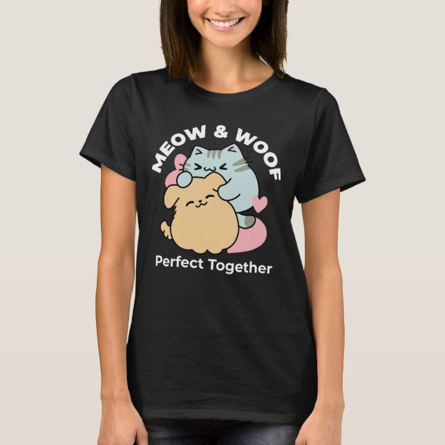 Camiseta Meow & Woof Perfect Toga - Gato e Cachorro Bonitos (Frente)
