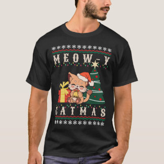 Camiseta Meow y Catmas Cat Árvore de Natal Xmas Meninas F