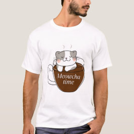 Camiseta Meowcha Time Cat na Design da Taça de Café