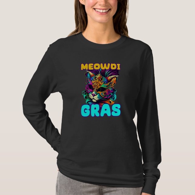 Camiseta Meowdi Gras Mardi Gras Cat (Frente)