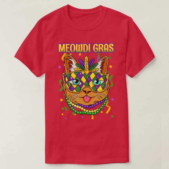 Camiseta Meowdi Gras Mardi Gras Cat Lover New Orleans Louis (Frente do Design)