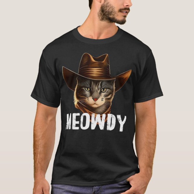 Camiseta Meowdy Cat Cowboy Funny Cat Meme (Frente)
