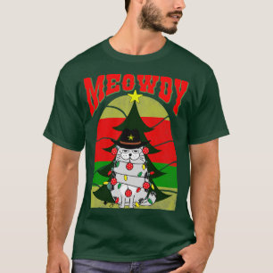 Camiseta Meowdy Gato festivo com luzes de Natal e ornam