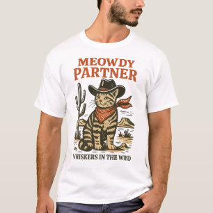 Camiseta Meowdy Parceiro – Design Ocidental de Gato Caubói