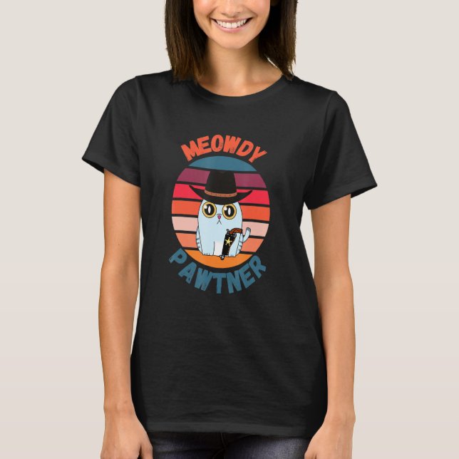 Camiseta Meowdy Pawtner Texan Cat Mashup (Frente)