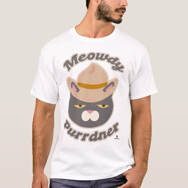 Camiseta Meowdy Purrdner Cute Cowboy Hat Slogan (Frente)