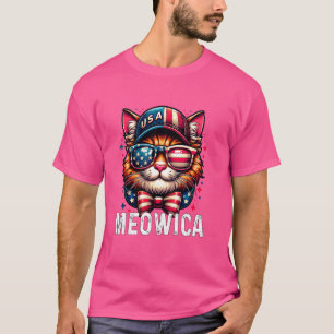 Camiseta Meowica 4 de julho Cat American Flag for Men Wome