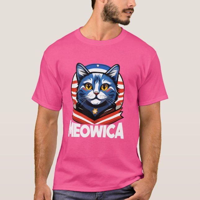 Camiseta Meowica 4 de julho Cat Graphic American Flag Amer (Frente)