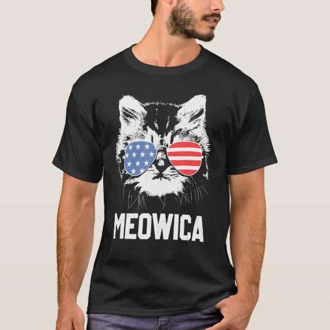 Camiseta Meowica 4 de julho Gatinho pawtriótica Merica Cat  (Frente)