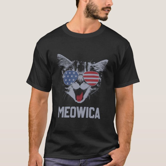 Camiseta Meowica 4 De Julho Gatinho Pawtriótico Merica Cat  (Frente)