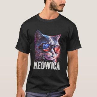 Camiseta Meowica 4 De Julho Gato Bandeira Americana América