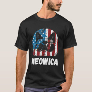 Camiseta Meowica 4 De Julho Óculos De Sol Gato Americano Ba