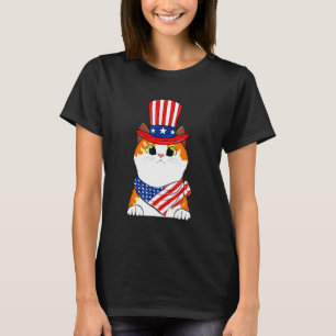 Camiseta Meowica 4 De Julho Patriótico Cat American Flag Cu